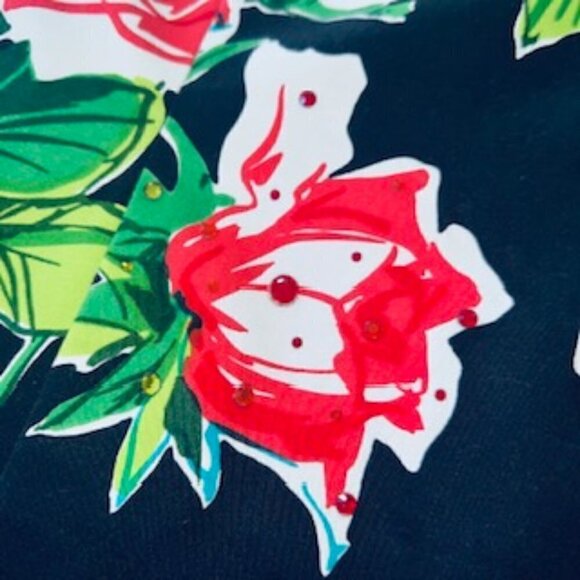 David Meister Strapless Floral Dress XS/S  Red Pink Yellow Roses, Crystal Detail - Picture 4 of 5